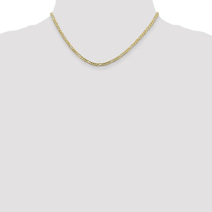 10k Yellow Gold 3mm Flat Figaro Chain Necklace