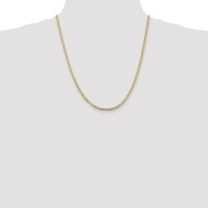 10k Yellow Gold 3mm Flat Figaro Chain Necklace