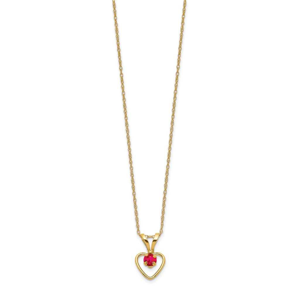 10k Yellow Gold 3mm Ruby Heart Birthstone Necklace 15"
