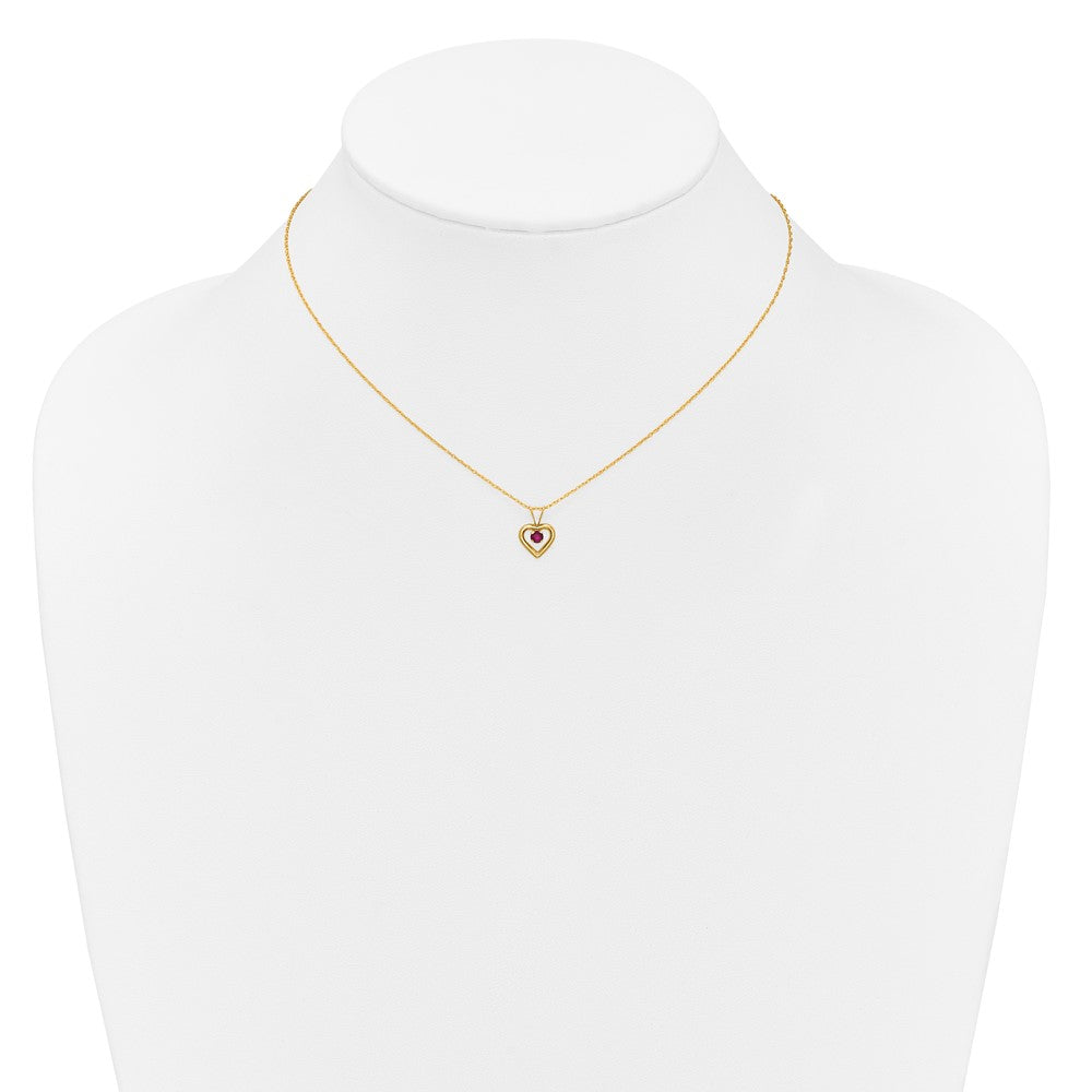 10k Yellow Gold 3mm Ruby Heart Birthstone Necklace 15"