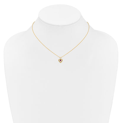 10k Yellow Gold 3mm Ruby Heart Birthstone Necklace 15"