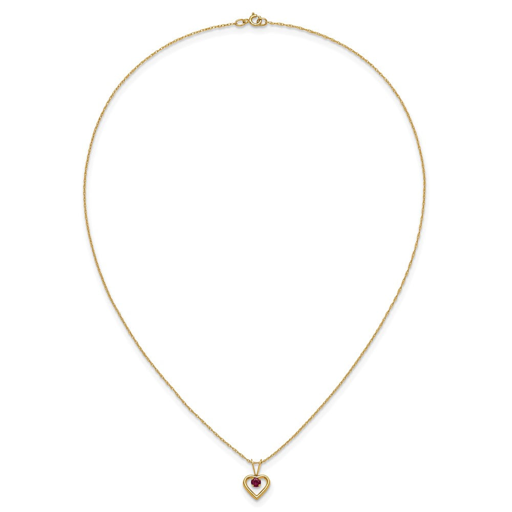 10k Yellow Gold 3mm Ruby Heart Birthstone Necklace 15"