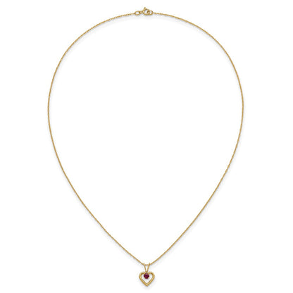 10k Yellow Gold 3mm Ruby Heart Birthstone Necklace 15"