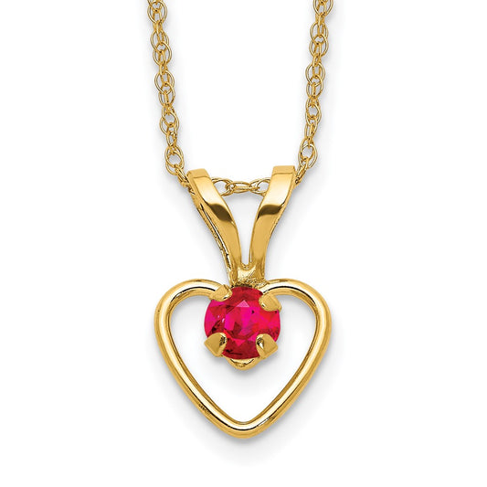10k Yellow Gold 3mm Ruby Heart Birthstone Necklace 15"