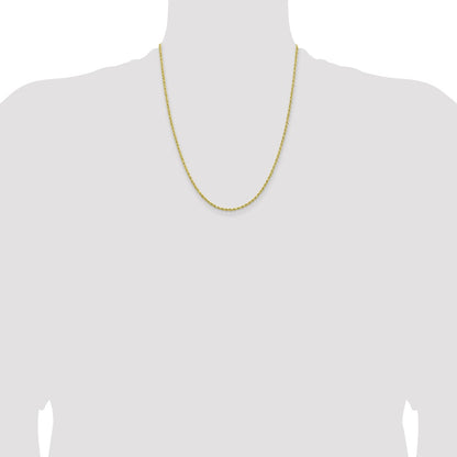 10k Yellow Gold 2mm Lightweight Diamond-Cut Rope Chain Necklace