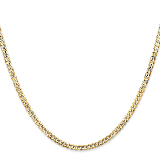 10k Yellow Gold 3mm Open Concave Curb Chain Necklace 10K