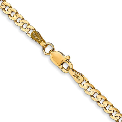 10k Yellow Gold 3mm Open Concave Curb Chain Necklace 10K