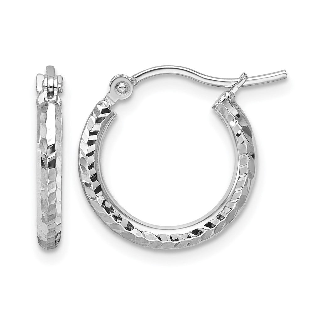 10k Gold Diamond-cut 2mm Round Tube Hoop Earrings L-15 mm, W-15 mm