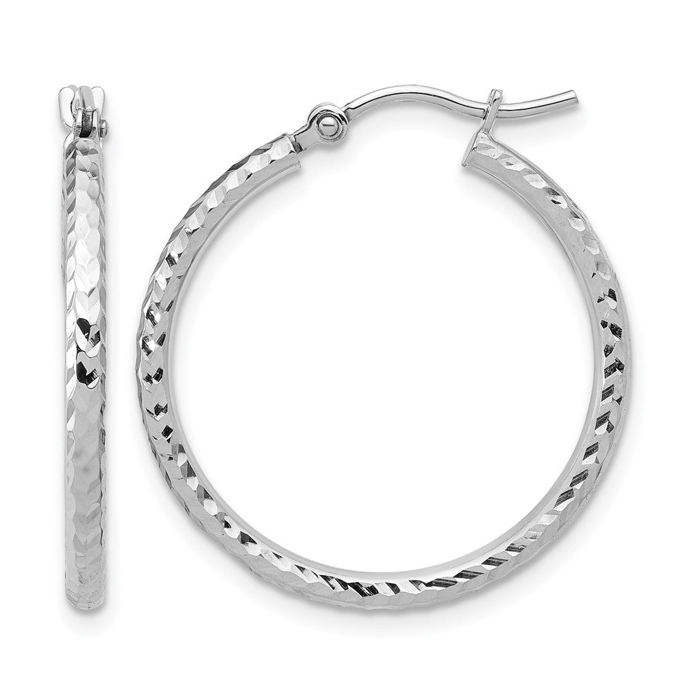 10k Gold Diamond-cut 2mm Round Tube Hoop Earrings L-25 mm, W-25 mm