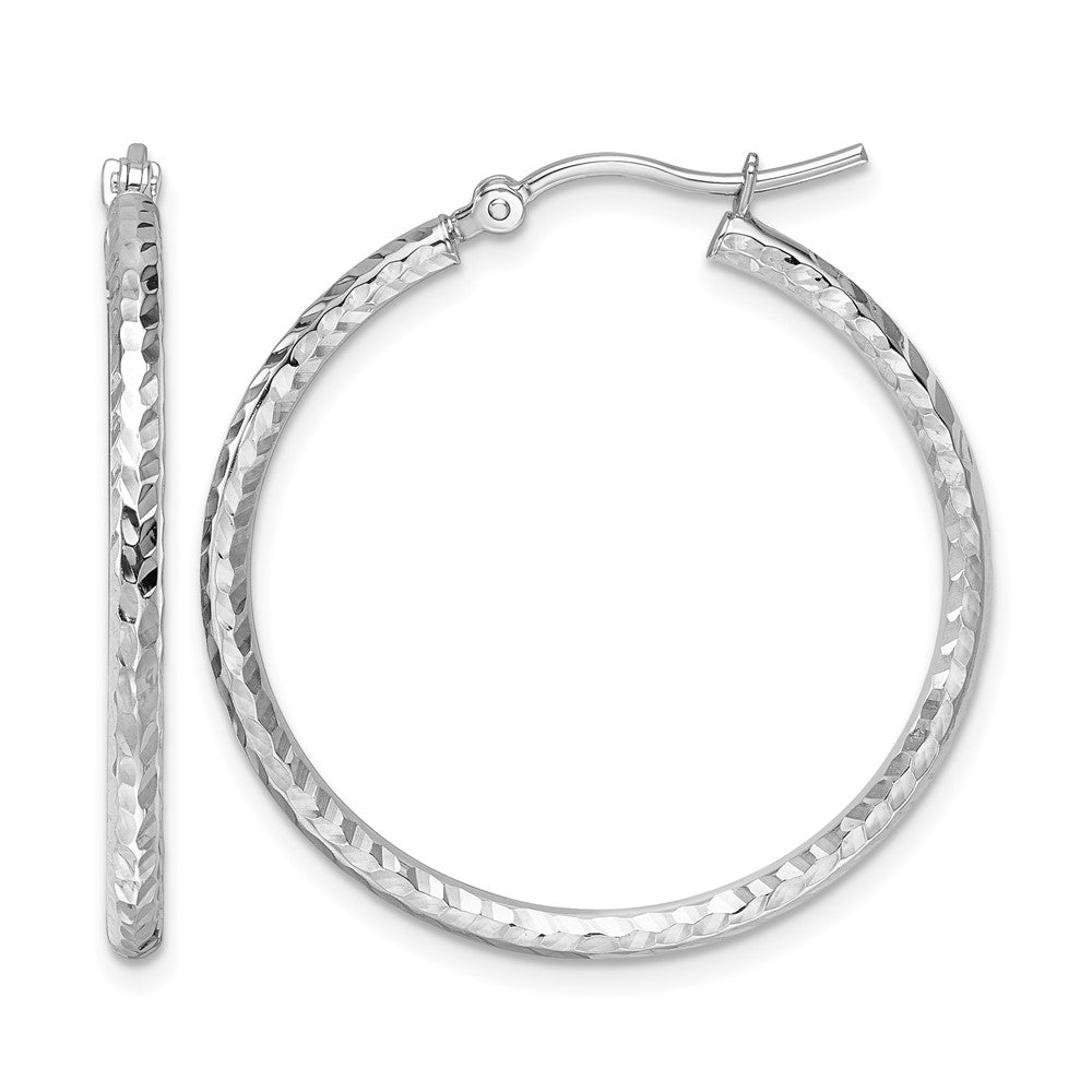 10k Gold Diamond-cut 2mm Round Tube Hoop Earrings L-30 mm, W-30 mm