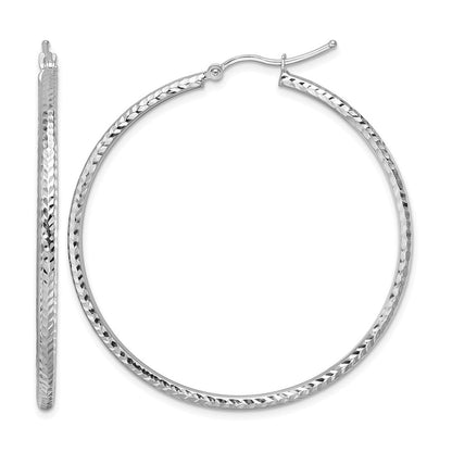 10k Gold Diamond-cut 2mm Round Tube Hoop Earrings L-45 mm, W-45 mm