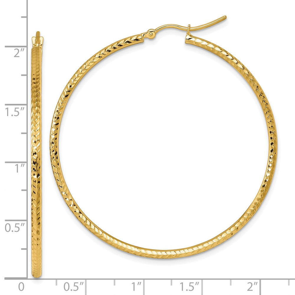 10k Yellow Gold Diamond-cut 2mm Round Tube Hoop Earrings