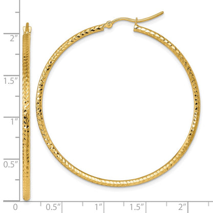 10k Yellow Gold Diamond-cut 2mm Round Tube Hoop Earrings