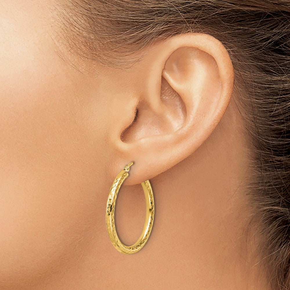 10k Yellow Gold Diamond-cut 3mm Round Hoop Earrings