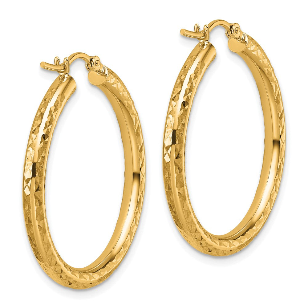 10k Yellow Gold Diamond-cut 3mm Round Hoop Earrings