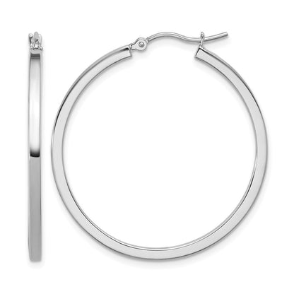 10k Gold 2mm Square Tube Hoop Earrings L-35 mm, W-35 mm