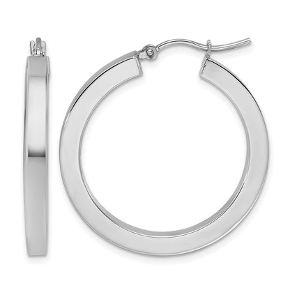 10k Gold 3mm Polished Square Hoop Earrings L-30 mm, W-30 mm