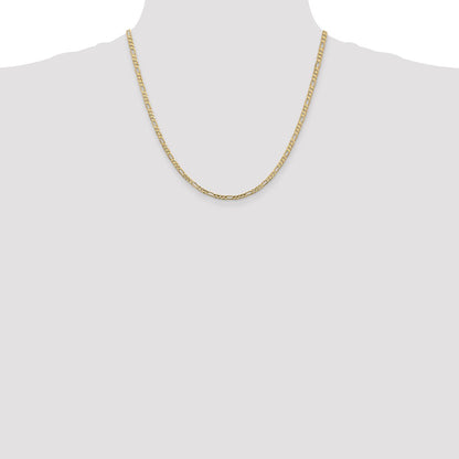 10k Yellow Gold 3mm Concave Figaro Chain Necklace