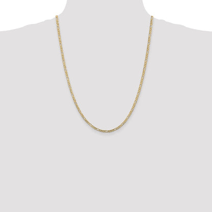 10k Yellow Gold 3mm Concave Figaro Chain Necklace