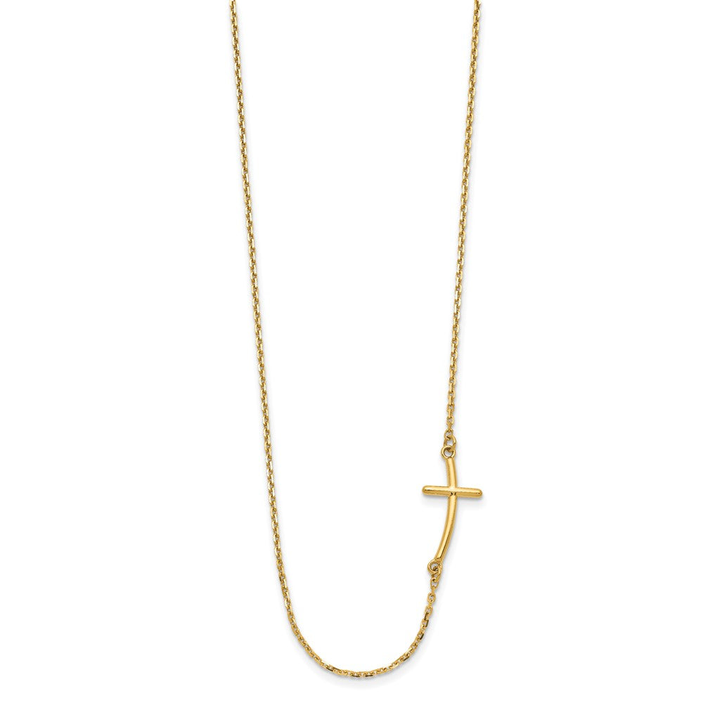 10k Yellow Gold Small Sideways Curved Cross Necklace 19"