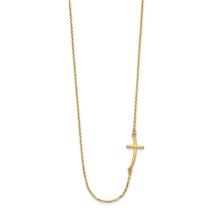 10k Yellow Gold Small Sideways Curved Cross Necklace 19"