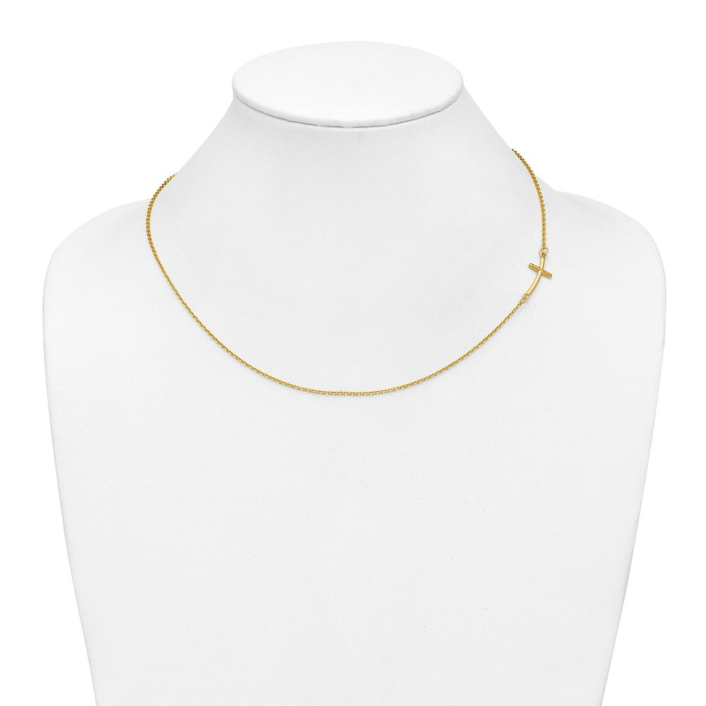 10k Yellow Gold Small Sideways Curved Cross Necklace 19"