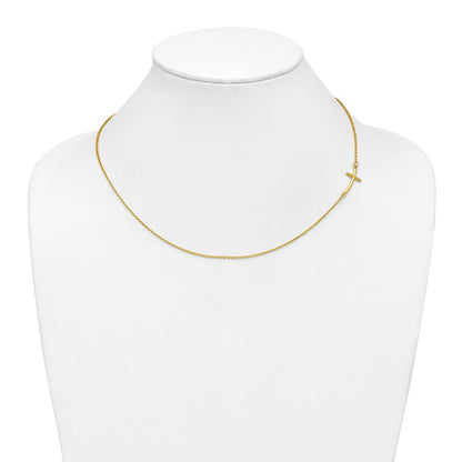 10k Yellow Gold Small Sideways Curved Cross Necklace 19"