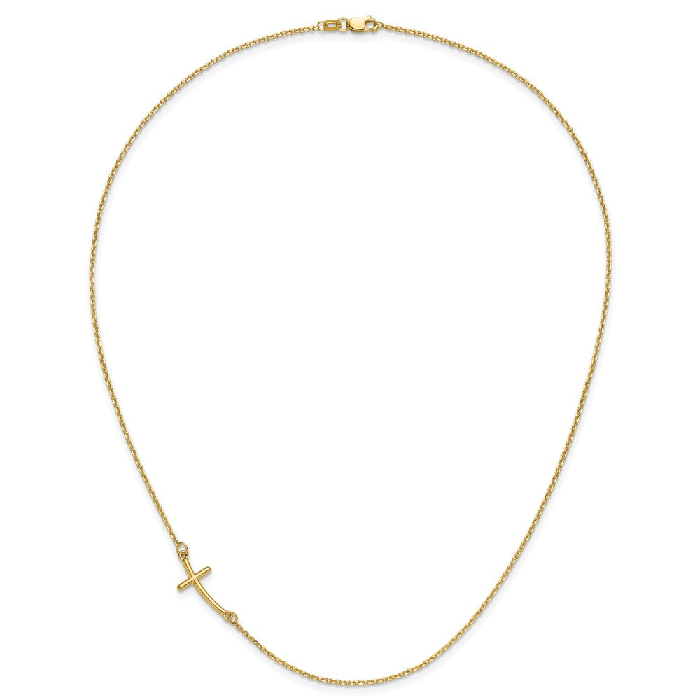 10k Yellow Gold Small Sideways Curved Cross Necklace 19"