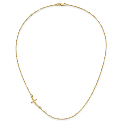 10k Yellow Gold Small Sideways Curved Cross Necklace 19"
