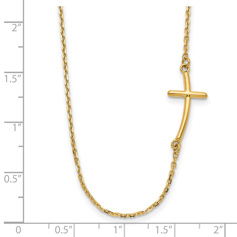 10k Yellow Gold Small Sideways Curved Cross Necklace 19"