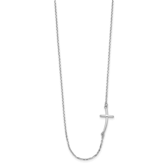 10k White Gold Small Sideways Curved Cross Necklace 19"