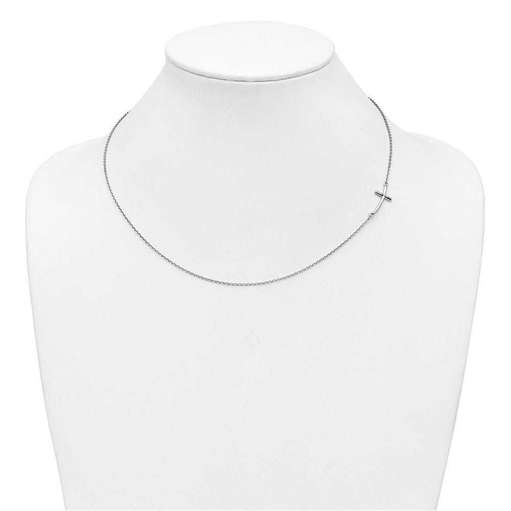 10k White Gold Small Sideways Curved Cross Necklace 19"