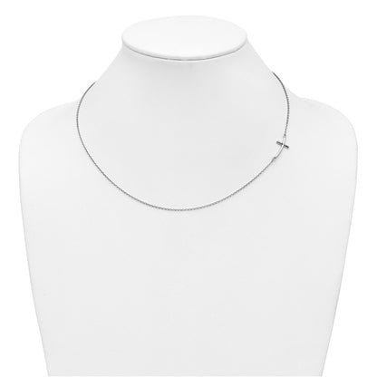 10k White Gold Small Sideways Curved Cross Necklace 19"