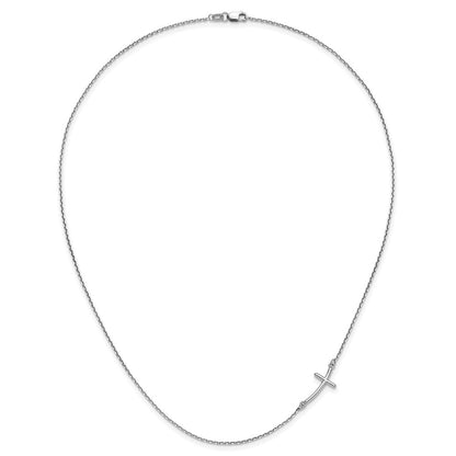 10k White Gold Small Sideways Curved Cross Necklace 19"