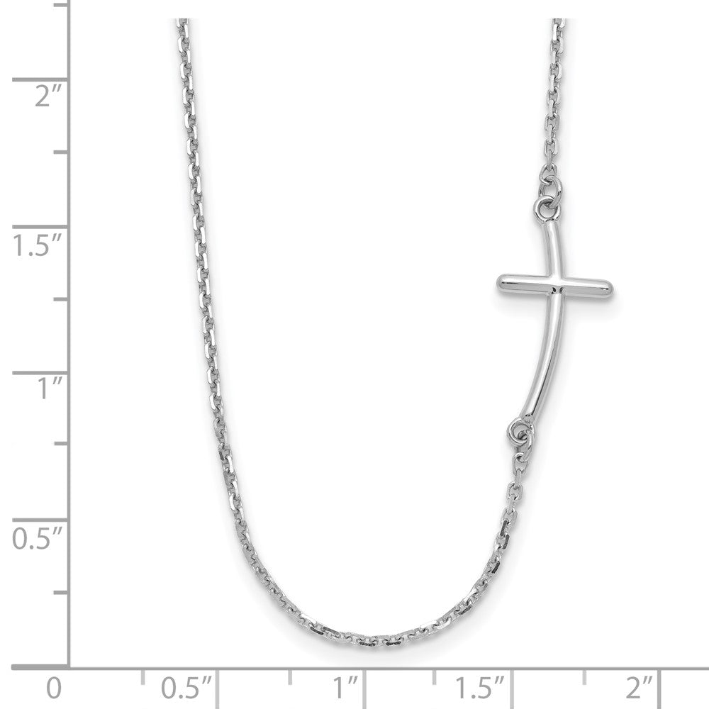 10k White Gold Small Sideways Curved Cross Necklace 19"