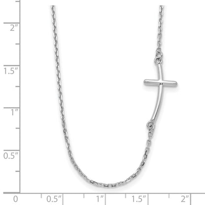 10k White Gold Small Sideways Curved Cross Necklace 19"
