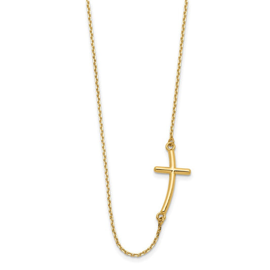 10k Yellow Gold Large Sideways Curved Cross Necklace 19"