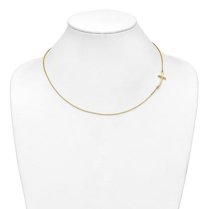 10k Yellow Gold Large Sideways Curved Cross Necklace 19"