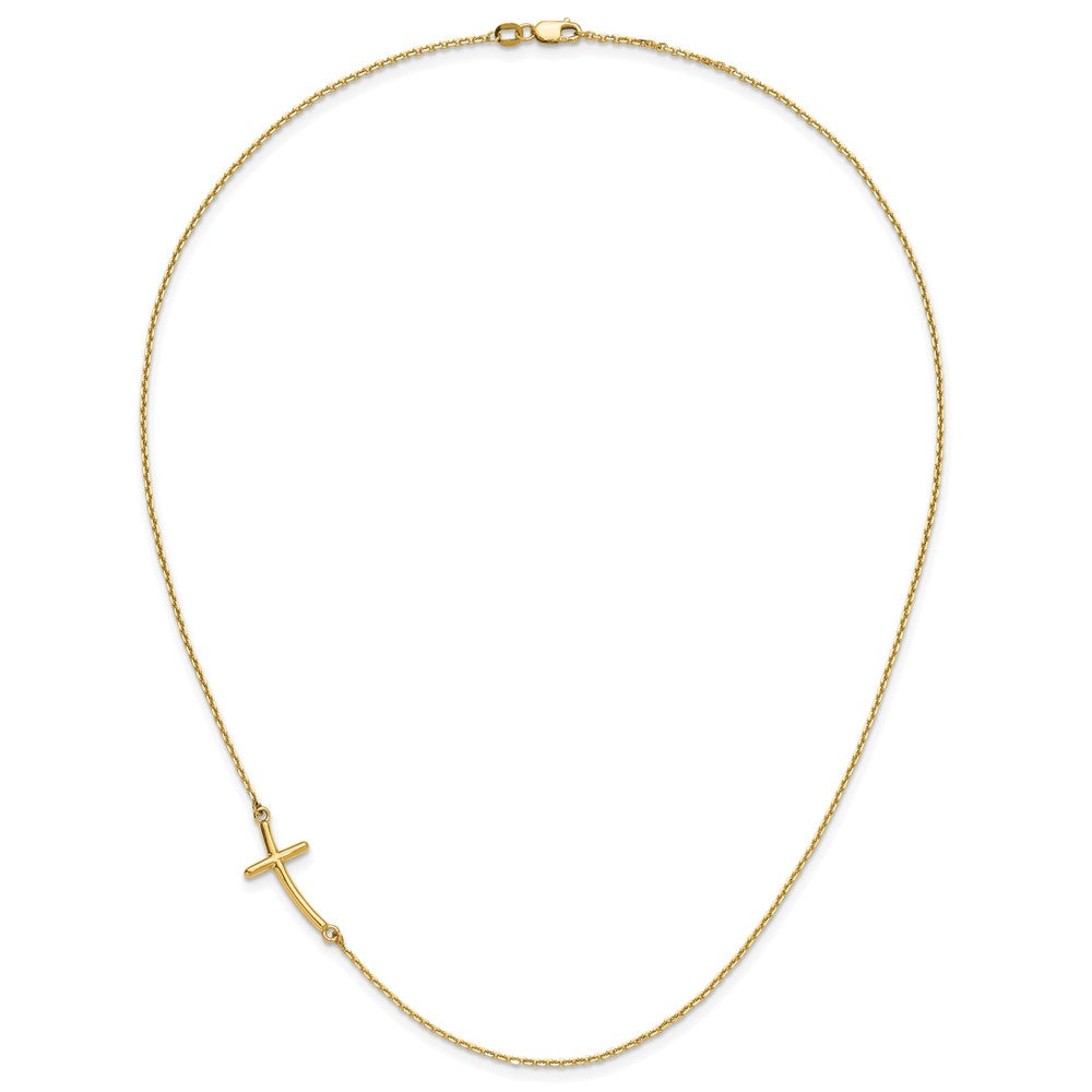 10k Yellow Gold Large Sideways Curved Cross Necklace 19"