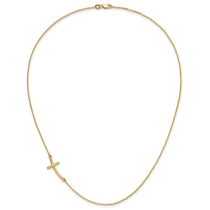 10k Yellow Gold Large Sideways Curved Cross Necklace 19"