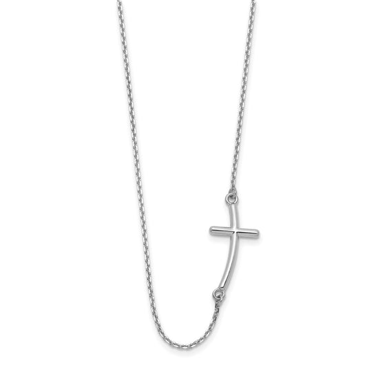 10k White Gold Large Sideways Curved Cross Necklace 19"