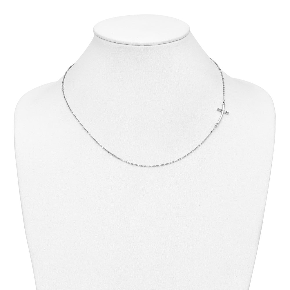 10k White Gold Large Sideways Curved Cross Necklace 19"