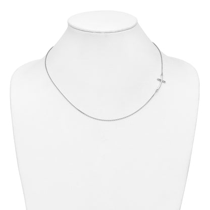 10k White Gold Large Sideways Curved Cross Necklace 19"