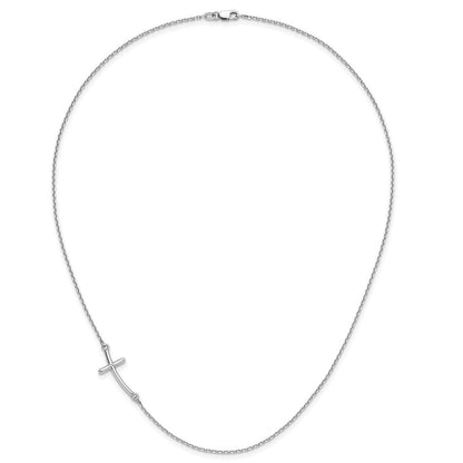 10k White Gold Large Sideways Curved Cross Necklace 19"