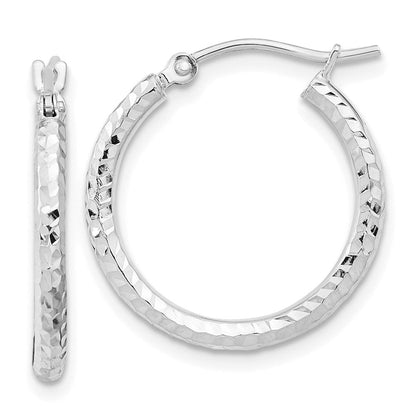 10k Gold Diamond-cut 2mm Round Tube Hoop Earrings L-21.21 mm, W-19.9 mm