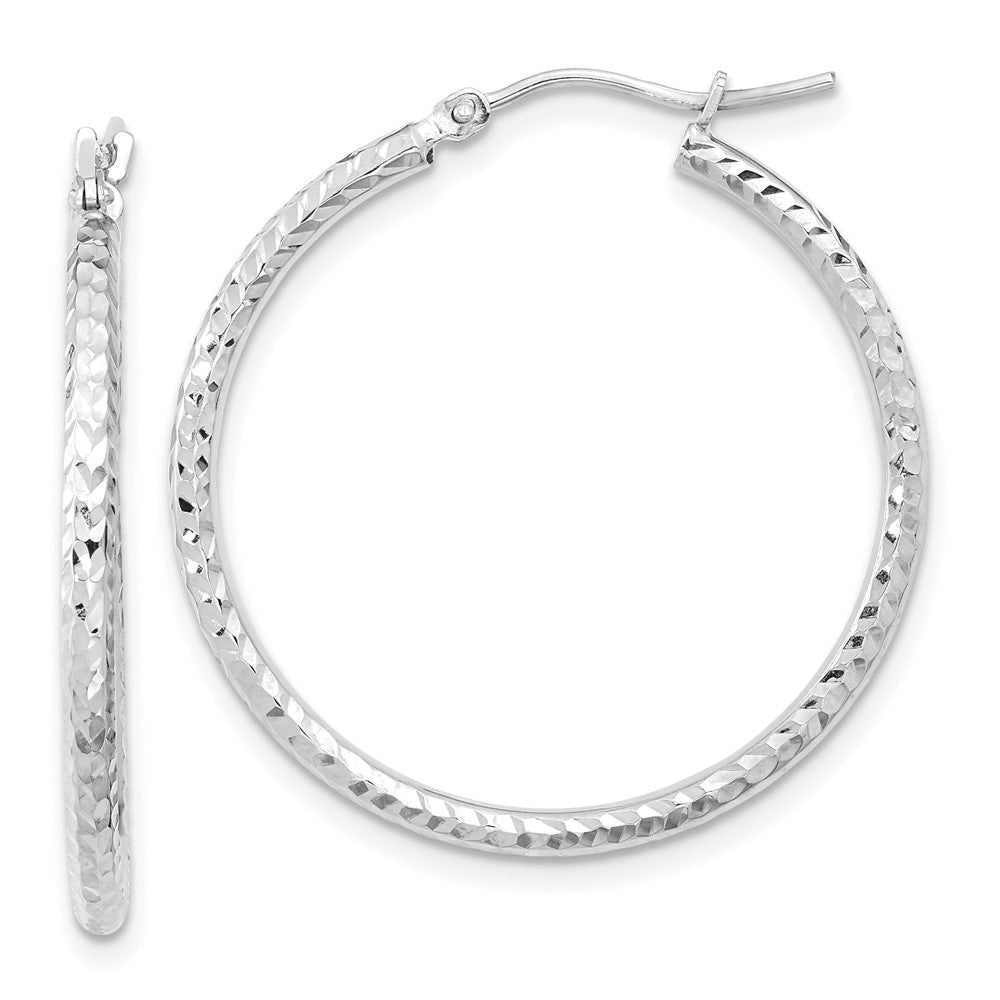 10k Gold Diamond-cut 2mm Round Tube Hoop Earrings L-31.63 mm, W-29.83 mm