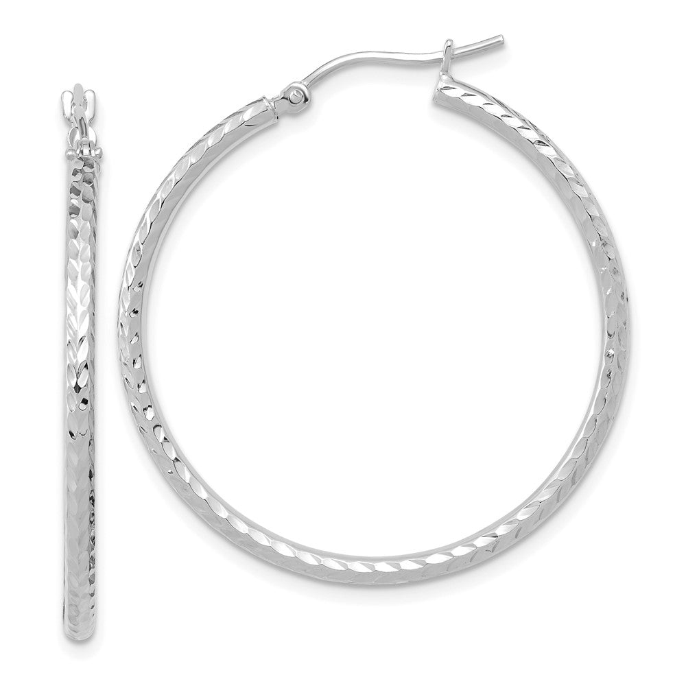 10k Gold Diamond-cut 2mm Round Tube Hoop Earrings L-36.77 mm, W-34.86 mm