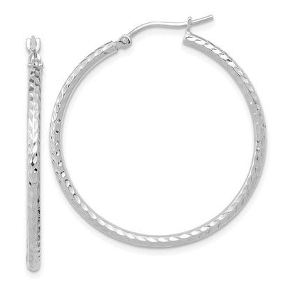 10k Gold Diamond-cut 2mm Round Tube Hoop Earrings L-36.77 mm, W-34.86 mm