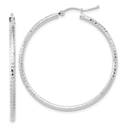 10k Gold Diamond-cut 2mm Round Tube Hoop Earrings L-41.02 mm, W-39.37 mm