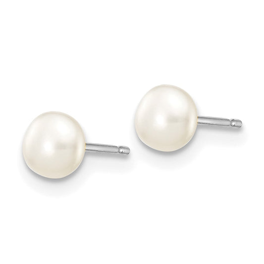 10k White Gold 4-5mm White Button Freshwater Cultured Pearl Stud Post Earrings